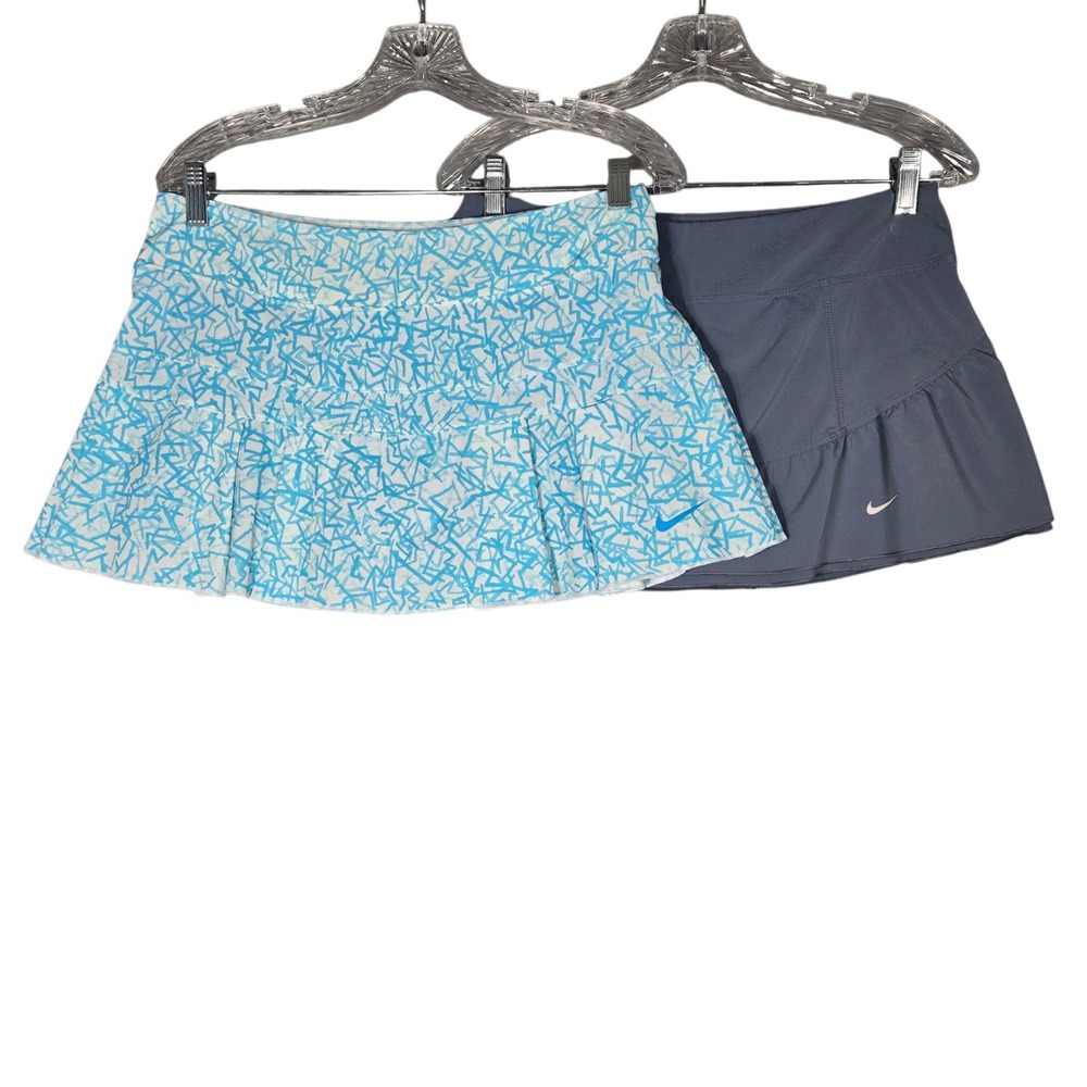 Nike Dri-Fit Tennis Skort Lot 2 Womens Size M Blue Gray Pleated Athletic Skirts